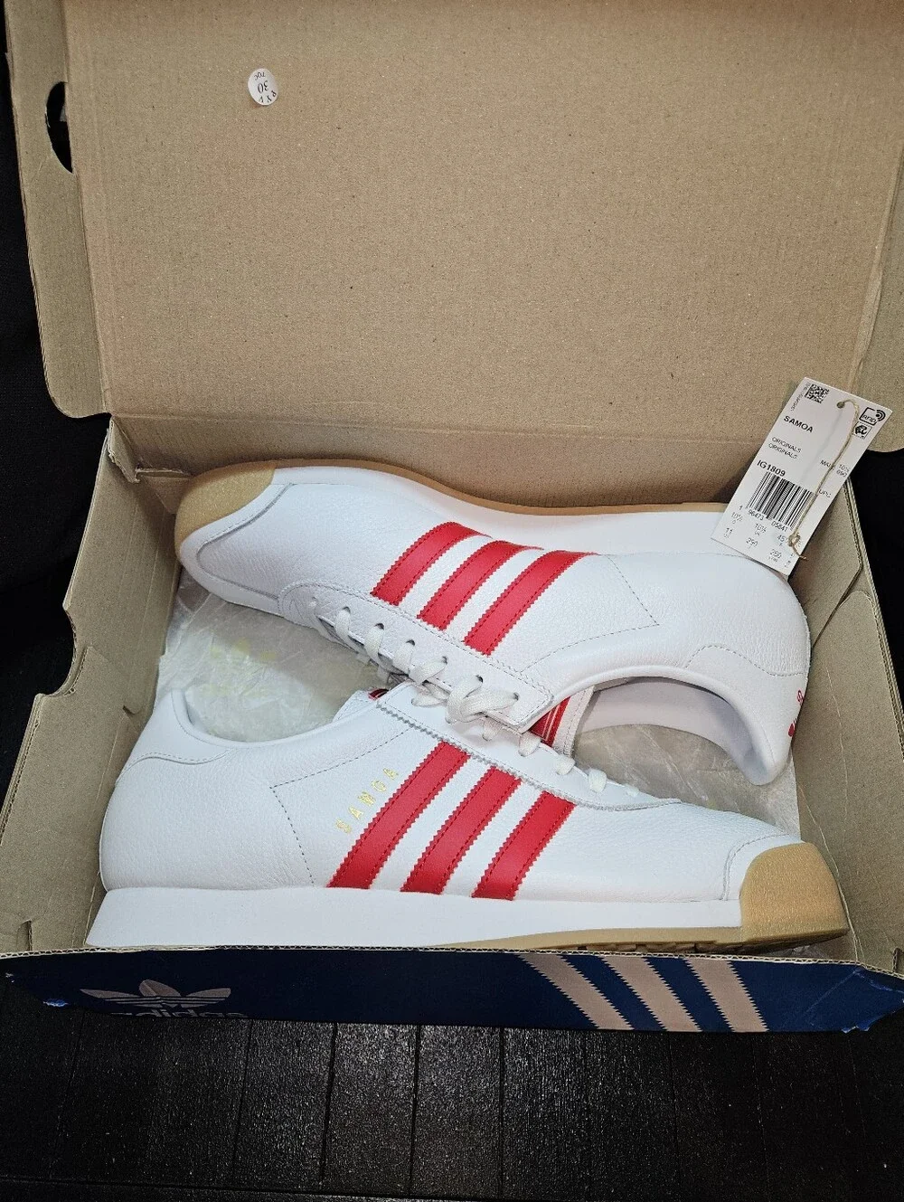 Adidas Originals Samoa Low - Wht/Red/Gum - Sz 11M/12W (IG1809) NIB (Pt Damaged)